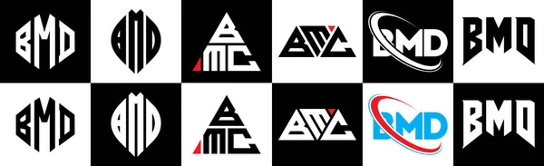 Σχεδιασμός Λογότυπου Γράμματα Bmd Έξι Στυλ Bmd Πολύγωνο Κύκλος Τρίγωνο — Διανυσματικό Αρχείο