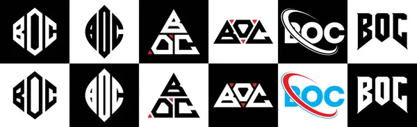 Diseño Del Logotipo Letra Boc Seis Estilos Boc Polígono Círculo — Archivo Imágenes Vectoriales