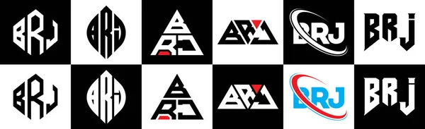 Projekt Logo Litery Brj Sześciu Stylu Brj Polygon Okrąg Trójkąt — Wektor stockowy