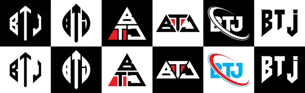 Projekt Logo Litery Btj Sześciu Stylu Btj Polygon Koło Trójkąt — Wektor stockowy