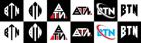 Diseño Del Logotipo Letra Btn Seis Estilos Btn Polígono Círculo — Vector de stock