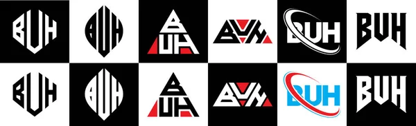 Buh Schriftzug Logo Design Sechs Stilen Buh Polygon Kreis Dreieck — Stockvektor
