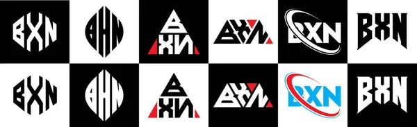 Logo Huruf Bxn Desain Dalam Enam Gaya Poligon Bxn Lingkaran - Stok Vektor