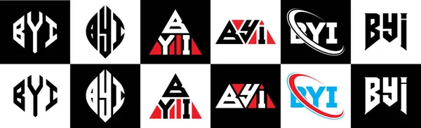 Diseño Del Logotipo Letra Byi Seis Estilos Byi Polígono Círculo — Archivo Imágenes Vectoriales