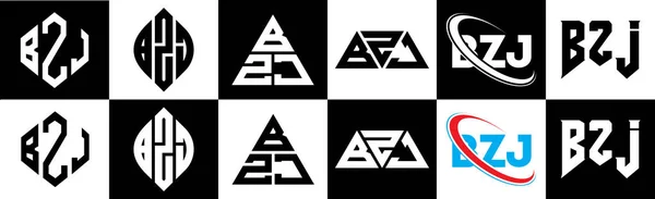 Projekt Logo Litery Bzj Sześciu Stylu Bzj Polygon Okrąg Trójkąt — Wektor stockowy