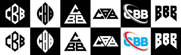 Cbb Harfli Logo Tasarımı Altı Stili Cbb Çokgeni Çember Üçgen — Stok Vektör