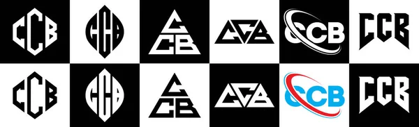 Ccb字母标识设计有六种风格 Ccb多边形 三角形 六边形 扁平和简单的风格 黑色和白色的变化字母标识设置在一个艺术板 Ccb简约和经典标志 — 图库矢量图片