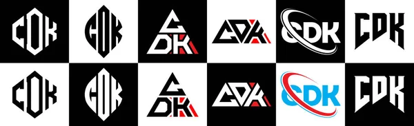 Cdkの手紙のロゴデザイン6スタイルで Cdk多角形 三角形 六角形 フラットと黒と白の色バリエーション文字のロゴが1つのアートボードに設定されているシンプルなスタイル Cdkミニマリストと古典的なロゴ — ストックベクタ