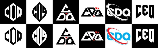 Cdq Logo Design Sechs Stilrichtungen Cdq Polygon Kreis Dreieck Sechseck — Stockvektor
