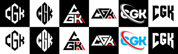 Projekt Logo Litery Cgk Sześciu Stylu Cgk Polygon Okrąg Trójkąt — Wektor stockowy