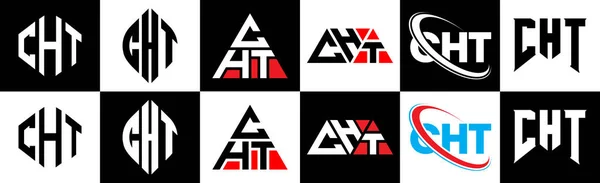 6つのスタイルでChtレターロゴデザイン Cht多角形 三角形 六角形 フラットと黒と白の色のバリエーション文字のロゴが1つのアートボードに設定されているシンプルなスタイル Chtミニマリストと古典的なロゴ — ストックベクタ