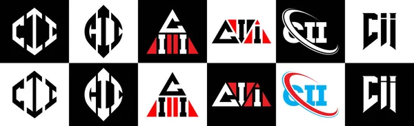 Diseño Del Logotipo Letra Cii Seis Estilos Polígono Cii Círculo — Vector de stock