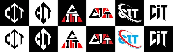 Desain Logo Huruf Cit Dalam Enam Gaya Cit Polygon Circle - Stok Vektor