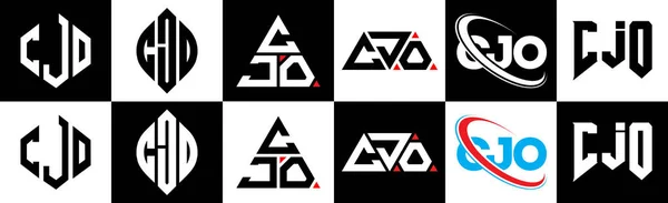 6つのスタイルでCjoの文字のロゴデザイン Cjo多角形 三角形 六角形 フラットと黒と白の色のバリエーション文字のロゴが1つのアートボードに設定されているシンプルなスタイル Cjoミニマリストと古典的なロゴ — ストックベクタ