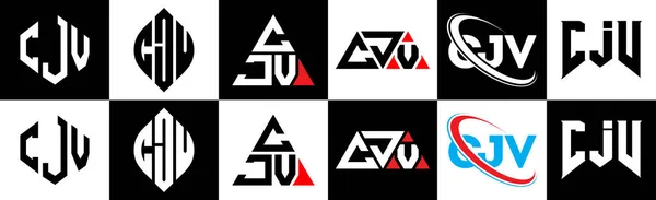 6つのスタイルでCjvの手紙のロゴデザイン Cjv多角形 三角形 六角形 フラットと黒と白の色のバリエーション文字のロゴが1つのアートボードに設定されているシンプルなスタイル Cjvのミニマリストと古典的なロゴ — ストックベクタ