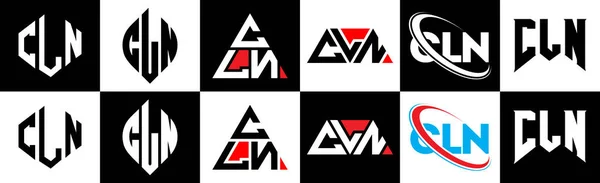 Diseño Del Logotipo Letra Cln Seis Estilos Cln Polígono Círculo — Archivo Imágenes Vectoriales