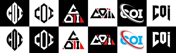 Diseño Del Logo Carta Coi Seis Estilos Coi Polígono Círculo — Archivo Imágenes Vectoriales