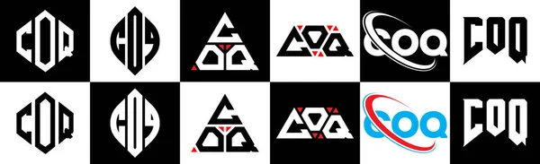 Diseño Del Logotipo Letra Coq Seis Estilos Coq Polígono Círculo — Archivo Imágenes Vectoriales