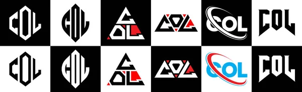 Col Buchstabe Logo Design Sechs Stil Col Polygon Kreis Dreieck — Stockvektor