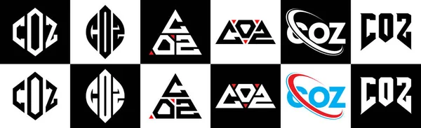 Літерний Логотип Coz Шести Стилях Coz Багатокутник Коло Трикутник Шестикутник — стоковий вектор