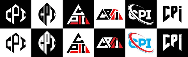 Cpi Schriftzug Logo Design Sechs Stilen Cpi Polygon Kreis Dreieck — Stockvektor