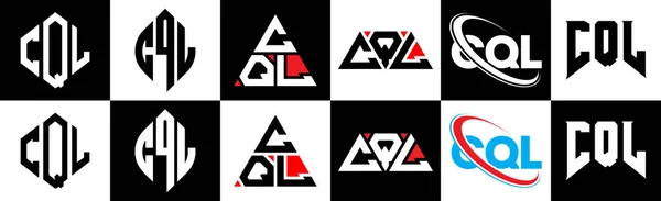 Cql Harf Logosu Tasarımı Altı Stilde Cql Çokgeni Çember Üçgen — Stok Vektör