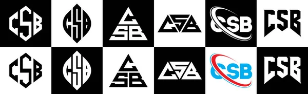 Дизайн Логотипа Csb Шести Стилях Csb Полигон Круг Треугольник Шестиугольник — стоковый вектор