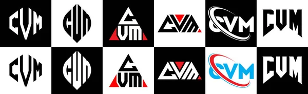 Cvm Schriftzug Logo Design Sechs Stilen Cvm Polygon Kreis Dreieck — Stockvektor