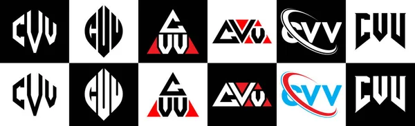 Cvv Buchstabe Logo Design Sechs Stil Cvv Polygon Kreis Dreieck — Stockvektor