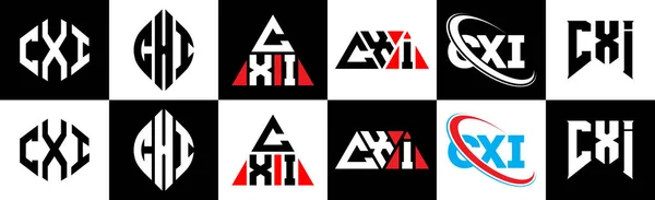 Cxi Bokstäver Logotyp Design Sex Stil Cxi Polygon Cirkel Triangel — Stock vektor