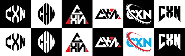 Cxn Bokstav Logotyp Design Sex Stil Cxn Polygon Cirkel Triangel — Stock vektor