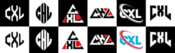 Cxl Harf Logosu Tasarımı Altı Stil Cxl Çokgeni Çember Üçgen — Stok Vektör