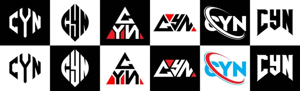 Σχεδιασμός Λογότυπου Γράμματα Cyn Έξι Στυλ Cyn Πολύγωνο Κύκλος Τρίγωνο — Διανυσματικό Αρχείο
