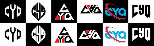 Cyq Letter Logo Ontwerp Zes Stijl Cyq Polygon Cirkel Driehoek — Stockvector