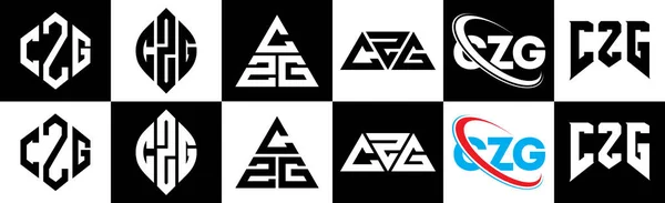 Дизайн Логотипу Літери Czg Шести Стилях Багатокутник Czg Коло Трикутник — стоковий вектор