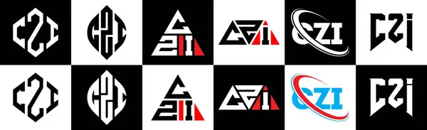 Czi Letter Logo Design Six Style Czi Polygon Circle Triangle — Stock Vector