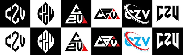 Дизайн Логотипу Літери Czv Шести Стилях Czv Багатокутник Коло Трикутник — стоковий вектор