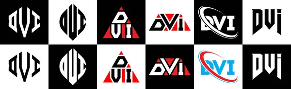 Dvi Lettre Logo Design Dans Six Style Dvi Polygone Cercle — Image vectorielle