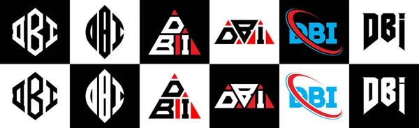 Dbi字母标识设计有六种风格 Dbi多边形 三角形 六边形 扁平和简单的风格 黑色和白色的变化字母标识设置在一个艺术板 Dbi简约和经典标志 — 图库矢量图片