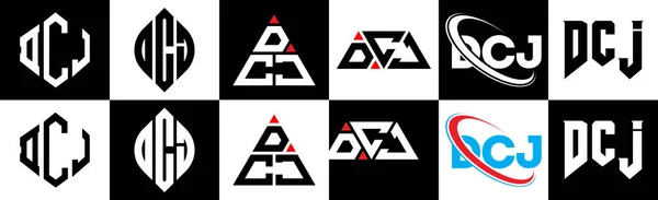 Dcj Lettera Logo Design Sei Stile Poligono Dcj Cerchio Triangolo — Vettoriale Stock