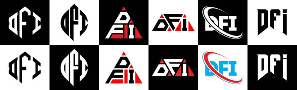 Σχεδιασμός Λογότυπου Επιστολής Dfi Έξι Στυλ Dfi Πολύγωνο Κύκλος Τρίγωνο — Διανυσματικό Αρχείο