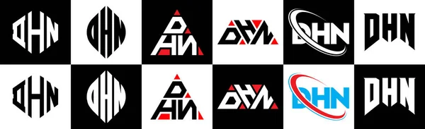 Dhn Harf Logosu Tasarımı Altı Stil Dhn Çokgeni Çember Üçgen — Stok Vektör