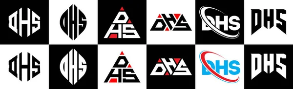 Diseño Del Logotipo Letra Dhs Seis Estilos Polígono Dhs Círculo — Archivo Imágenes Vectoriales