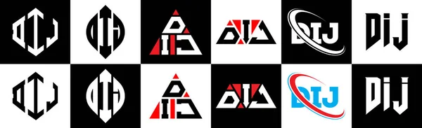 Dij Letter Logo Design Sechs Stilen Dij Polygon Kreis Dreieck — Stockvektor