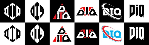 Diseño Del Logotipo Letra Diq Seis Estilos Diq Polígono Círculo — Archivo Imágenes Vectoriales
