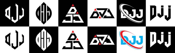 Projekt Logo Litery Djj Sześciu Stylu Djj Polygon Okrąg Trójkąt — Wektor stockowy