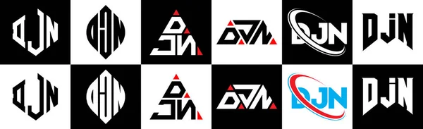 Desain Logo Huruf Djn Dalam Enam Gaya Poligon Djn Lingkaran - Stok Vektor