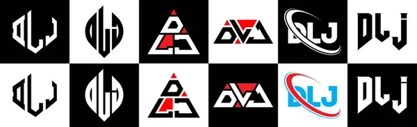 Dlj Дизайн Логотипу Шести Стилях Dlj Багатокутник Коло Трикутник Шестикутник — стоковий вектор