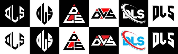Dls Harfi Logo Tasarımı Altı Stilde Dls Çokgeni Çember Üçgen — Stok Vektör