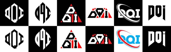 Dqi 디자인은 스타일로 Dqi 폴리곤 삼각형 육각형 하나의 아트보드에 흑백의 — 스톡 벡터